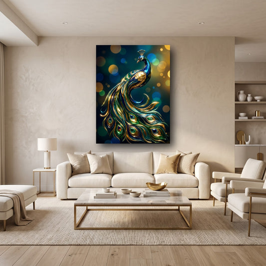 Golden Peacock Canvas Wall Art - Home View