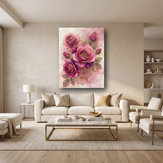Blushing Rose Canvas Wall Art - Home View