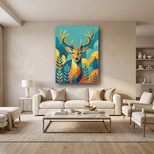 Vibrant Deer Canvas Wall Art - Home View