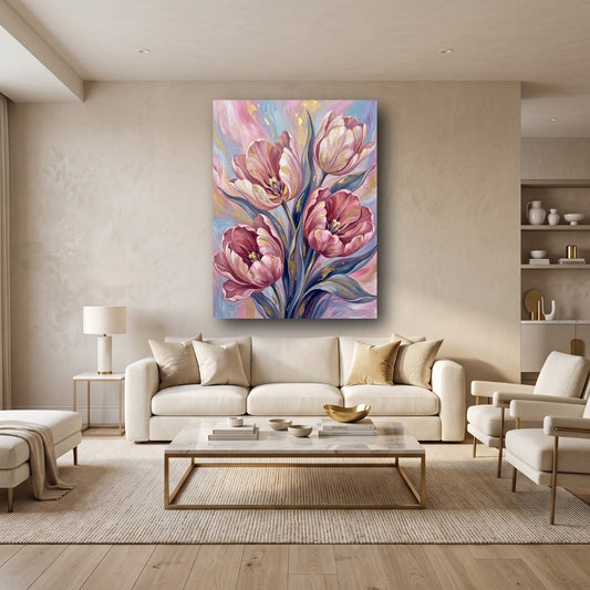Blushing Tulips Canvas Wall Art - Home View