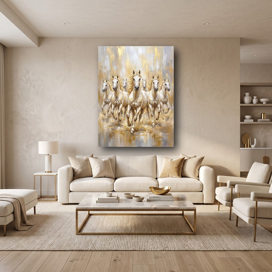 Seven Horses Gold Finish Canvas Wall Art - Home View