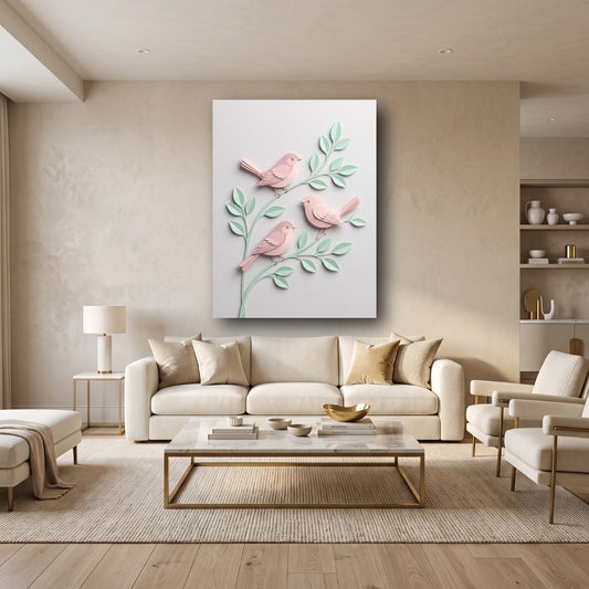 Charming Avian Blossom Canvas Wall Art - Home View