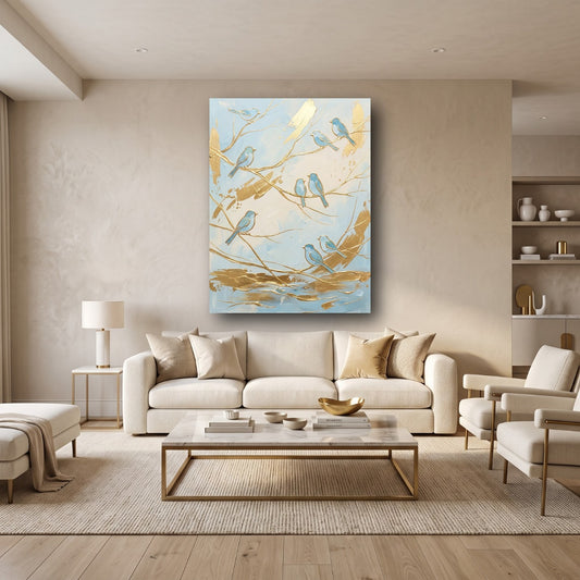 Golden Songbirds Serenity Canvas Wall Art - Home View