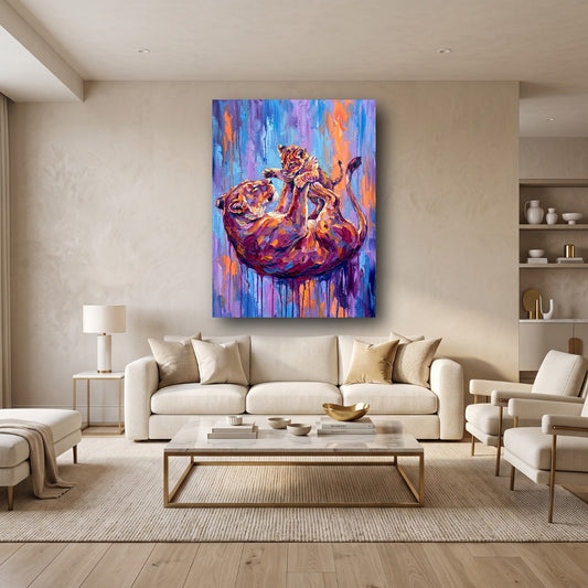 Vibrant Lion Family Canvas Wall Art - Home View