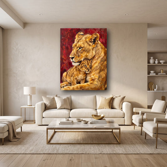 Lioness and Cub Canvas Wall Art - Home View