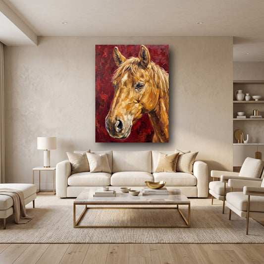 Golden Horse Canvas Wall Art - Home View