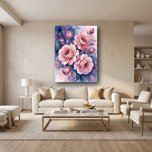 Enchanting Rose Bloom Canvas Wall Art - Home View