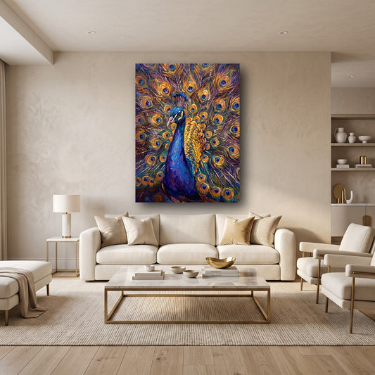 Vibrant Peacock Canvas Wall Art - Home View