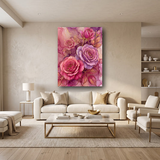 Pink Floral Canvas Wall Art - Home View