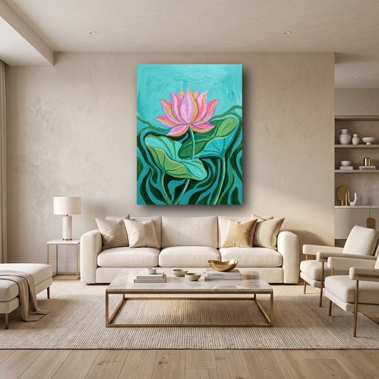 Serene Lotus Bloom Canvas Wall Art - Home View