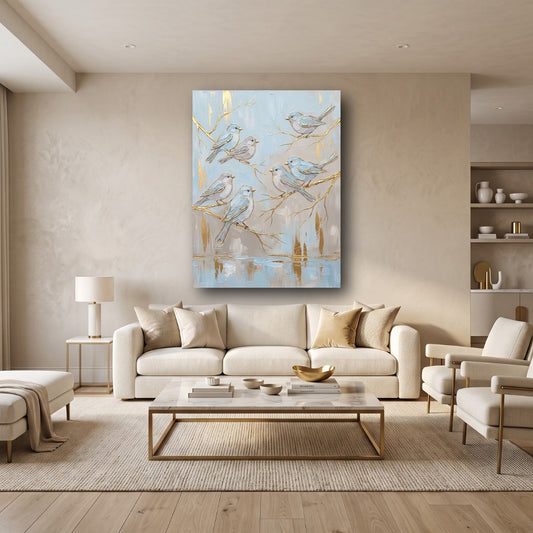 Golden Branch Birds Canvas Wall Art - Home View