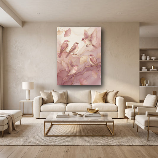 Blushing Avian Harmony Canvas Wall Art - Home View