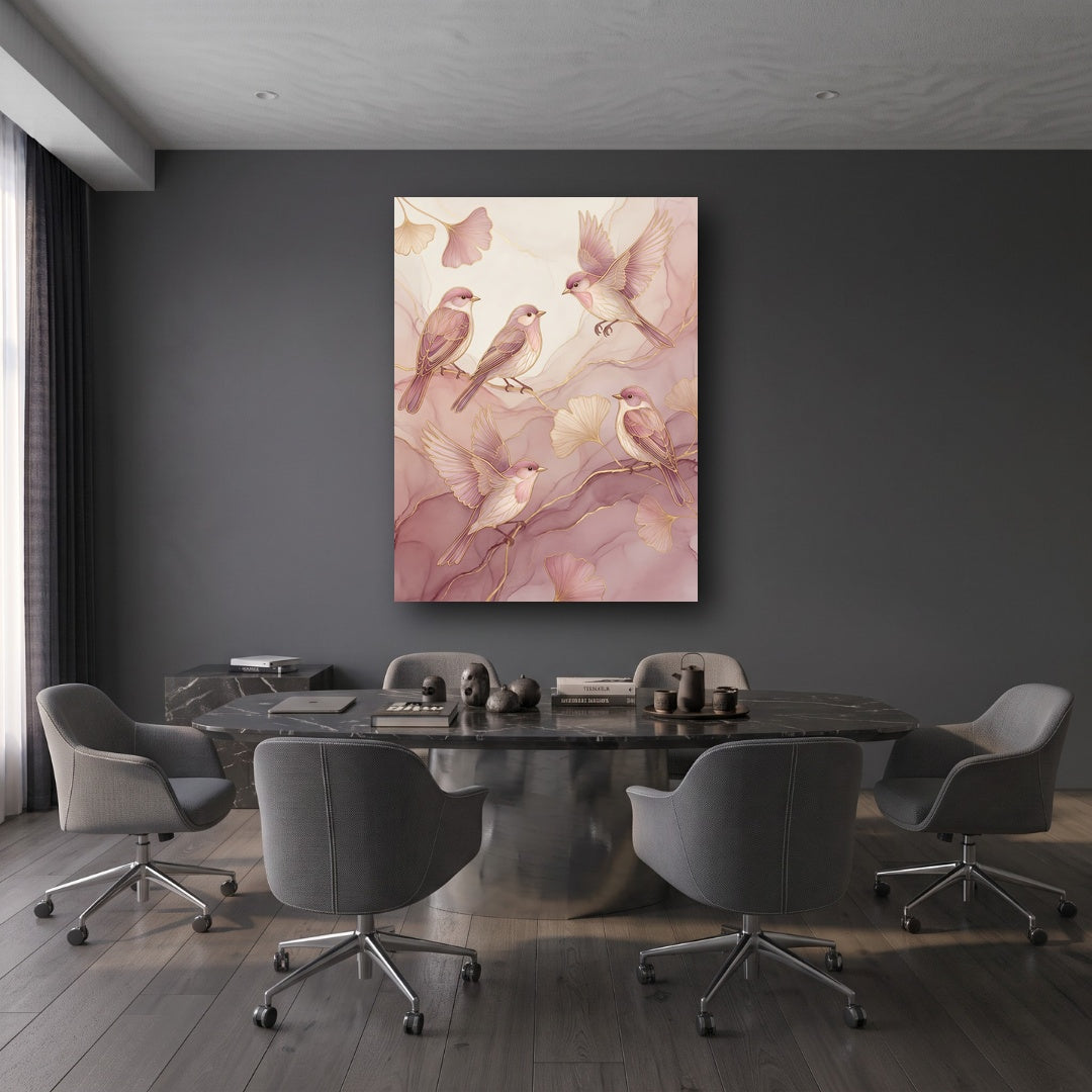 Blushing Avian Harmony Canvas Wall Art - Office View