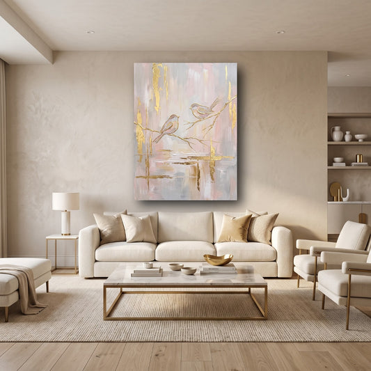 Golden Birds Canvas Wall Art - Home View