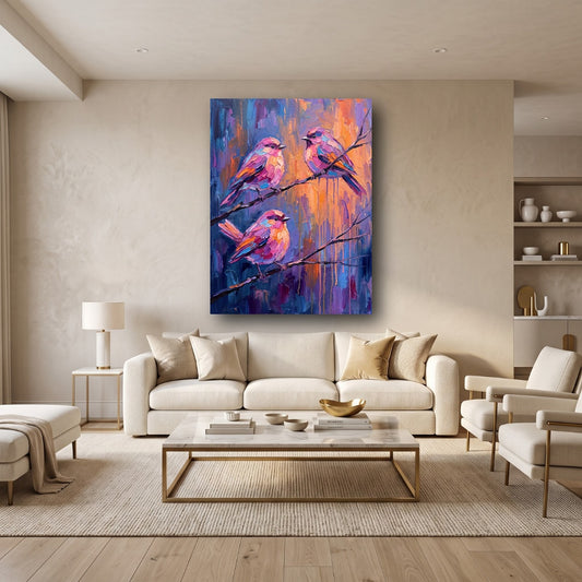 Vibrant Avian Symphony Canvas Wall Art - Home View