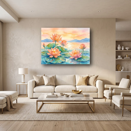Serene Lotus Pond Canvas Wall Art - Home View
