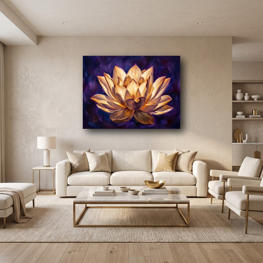 Golden Lotus Canvas Wall Art - Home View