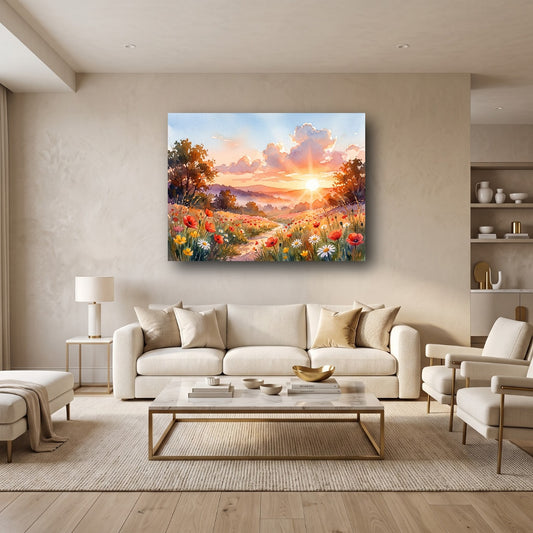 Sunrise Meadow Canvas Wall Art - Home View