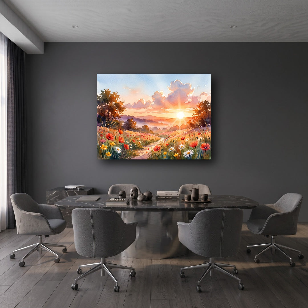 Sunrise Meadow Canvas Wall Art - Office View