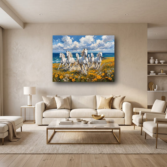 Galloping Seven Horses Canvas Wall Art - Home View