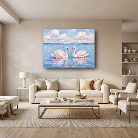 Swan Serenade Canvas Wall Art - Home View