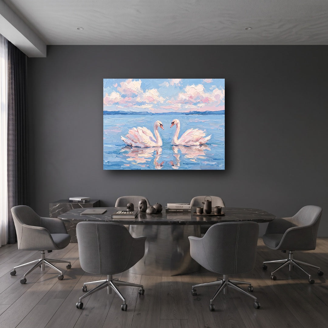 Swan Serenade Canvas Wall Art - Office View