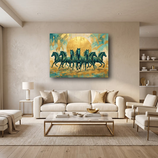 Galloping Wealth Seven Horses Canvas Wall Art - Home View