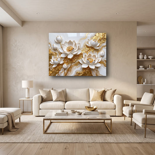 Golden Lotus Canvas Wall Art - Home View