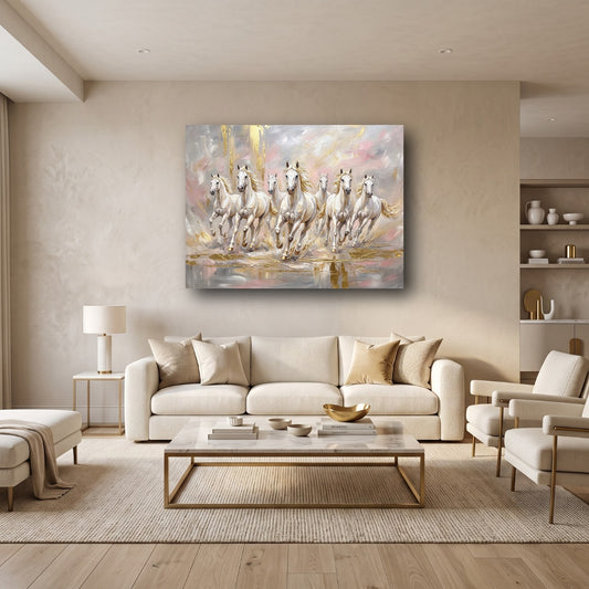 Galloping Wealth Seven Horses Canvas Wall Art - Home View