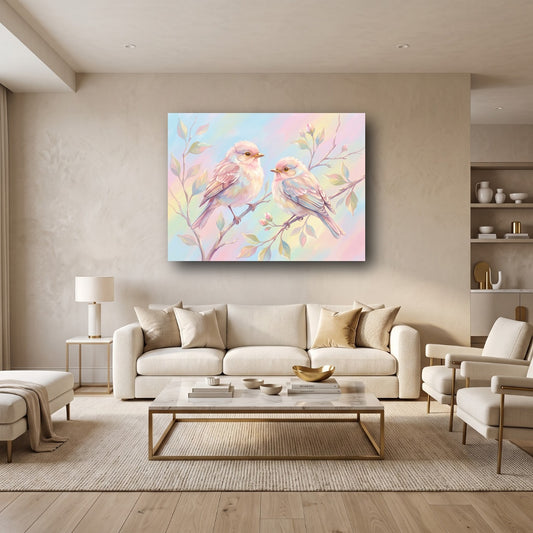 Charming Avian Harmony Canvas Wall Art - Home View