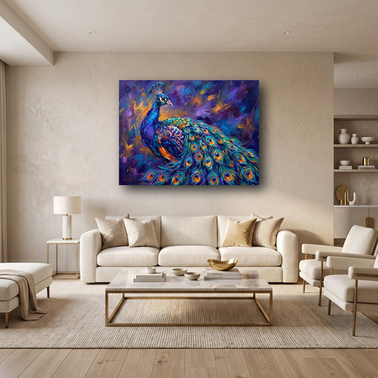 Vibrant Peacock Canvas Wall Art - Home View