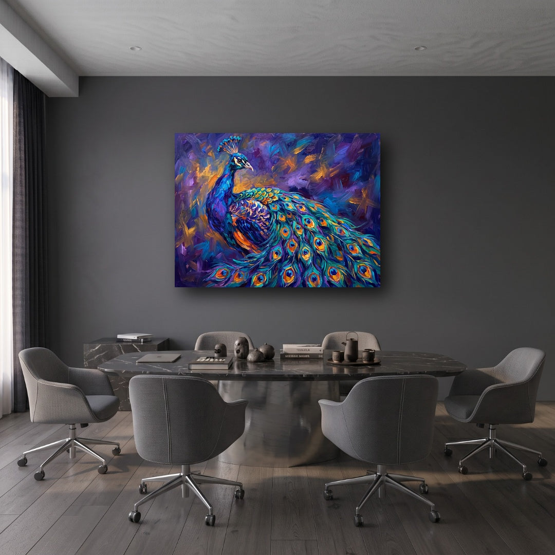 Vibrant Peacock Canvas Wall Art - Office View