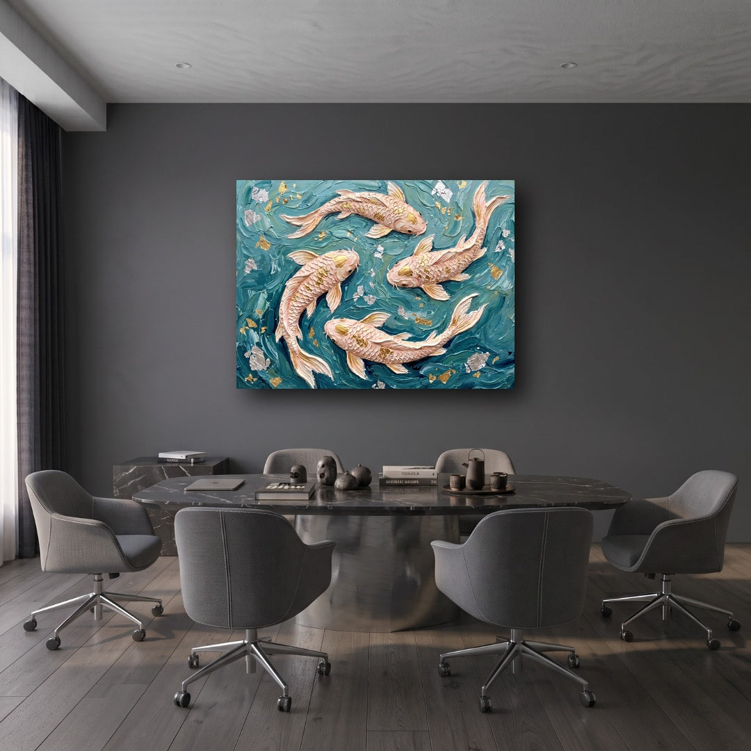 Golden Koi Fish Canvas Wall Art - Office View