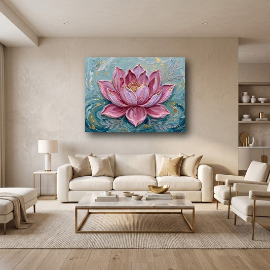 Pink Lotus Canvas Wall Art - Home View