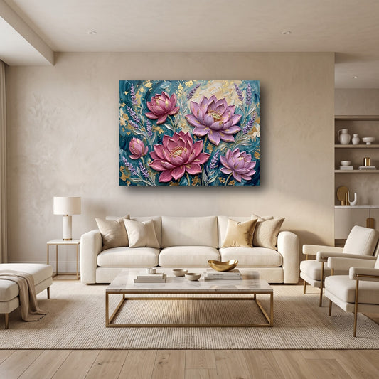 Pink Lotus Canvas Wall Art - Home View