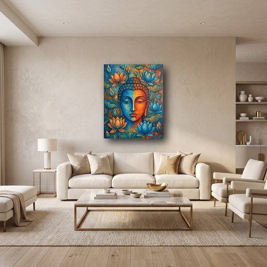 Dual Harmony Buddha Canvas Wall Art - Home View