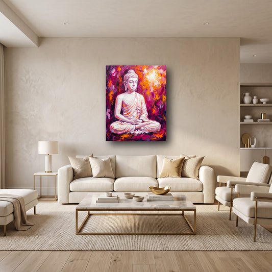 Meditating Buddha Canvas Wall Art - Textured Zen Print - Home View