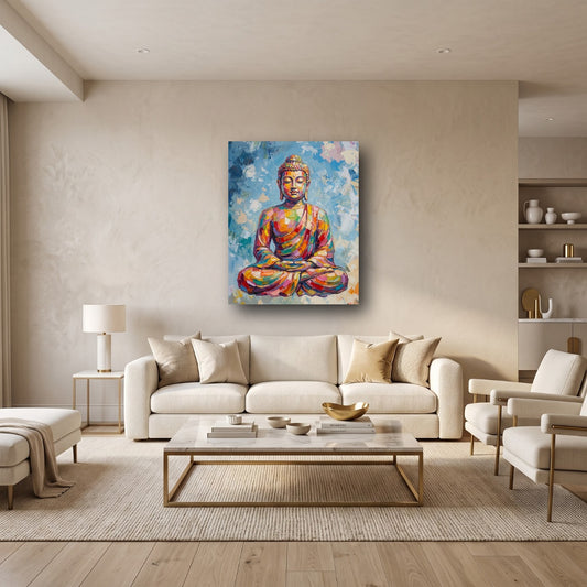 Vibrant Buddha Canvas Wall Art - Home View