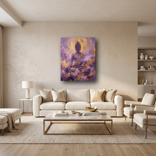Ethereal Buddha Gold & Purple Canvas Wall Art - Home View