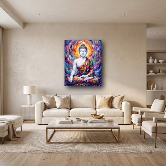 Vibrant Meditating Buddha Canvas Wall Art - Home View