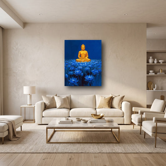 Golden Buddha Lotus Canvas Wall Art - Home View