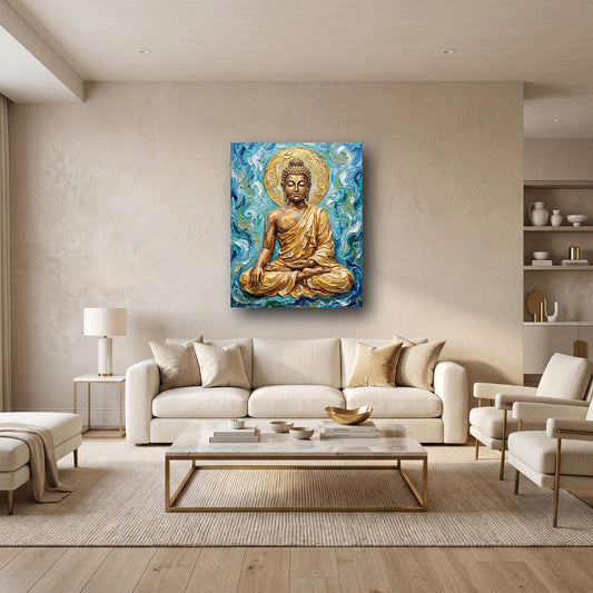 Golden Buddha Canvas Wall Art - Home View