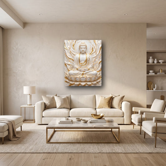 Golden Serenity Buddha Canvas Wall Art - Home View