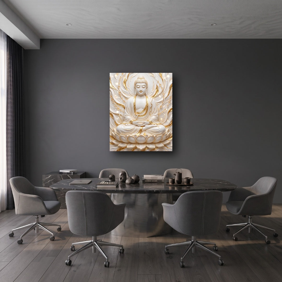 Golden Serenity Buddha Canvas Wall Art - Office View