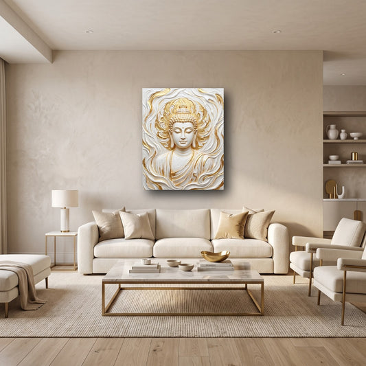 Golden Buddha Spiritual Canvas Wall Art - Home View