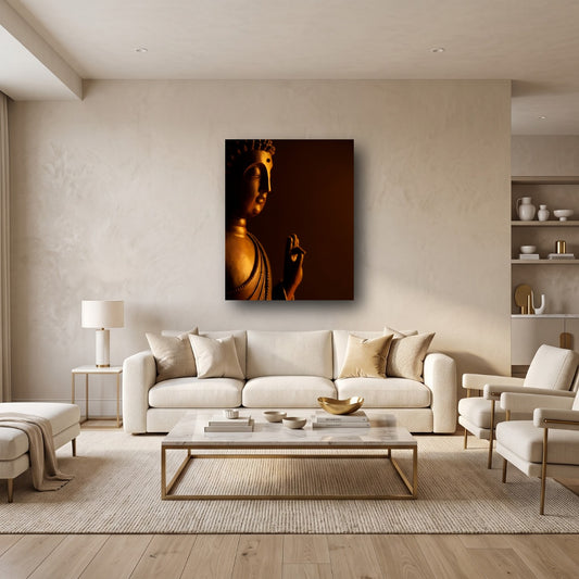 Golden Serenity Buddha Canvas Wall Art - Home View