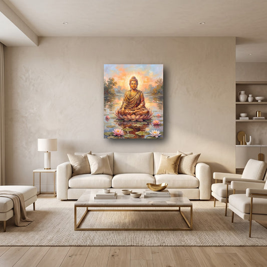 Serene Buddha Lotus Canvas Wall Art - Home View
