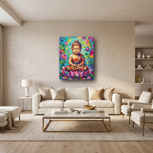 Vibrant Buddha Canvas Wall Art - Home View