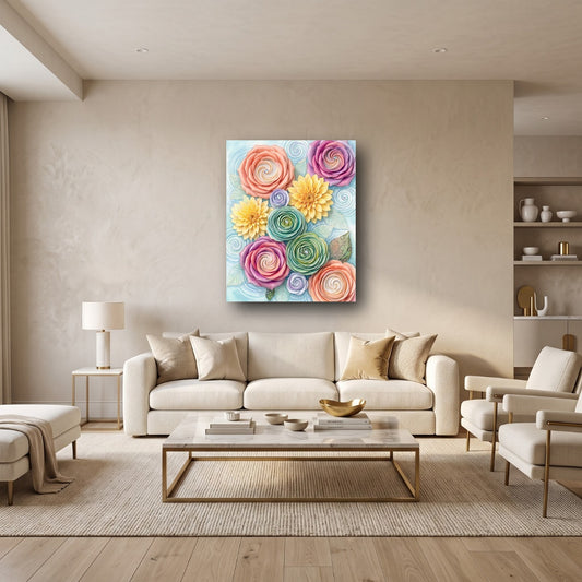 Vibrant Floral Canvas Wall Art - Home View