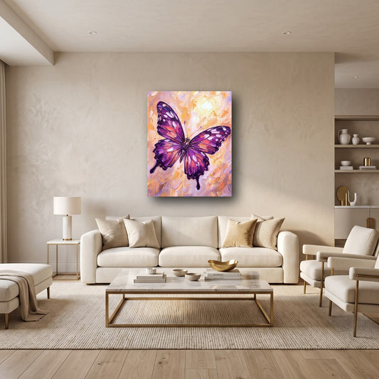 Purple Butterfly Canvas Wall Art - Home View